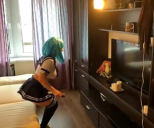 Anime Egyetemista Lány szórakozik a főiskola után egy fasz bot és egy igazi fasz