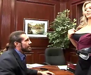 Blonde boss with big boobs fucking her employer
