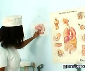Black nurse Manuela speculum and dildo masturbation