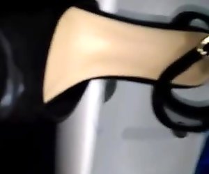 Cumming on Sister's Black Peep Toe Chunky Heels