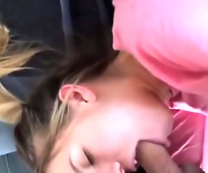 Ponytailed teen loves blowjob and sperm
