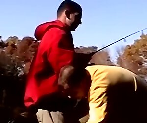 Fisherman blown by naughty daddy in the outdoors