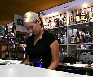 Big boobs bartender chick fucked at work