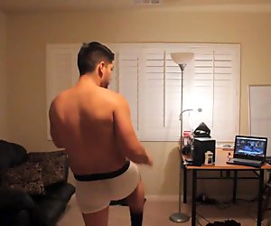 Webcam Working Out In White Briefs Sexy Hairy Chest Handsome Athletic Guy